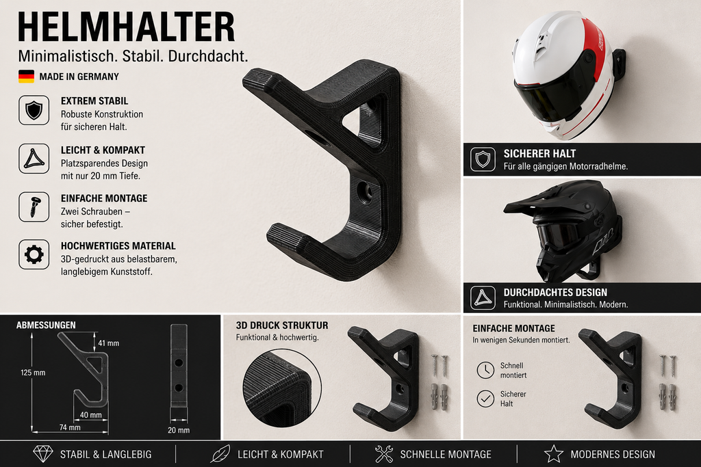 CYVORI Helmhalterung – Motorradhelm Wandhalter | 3D-Druck, Made in Germany
